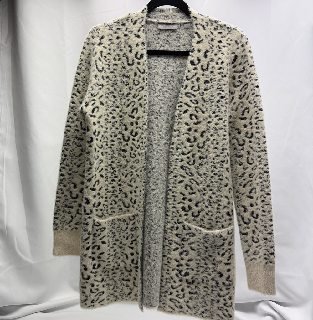 Evolution by Cyrus Winter Leopard Fuzzy Cardigan Sweater Women's Small Open